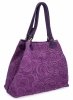 Modna Torebka Skórzana Shopper Bag Ciemno Fioletowa